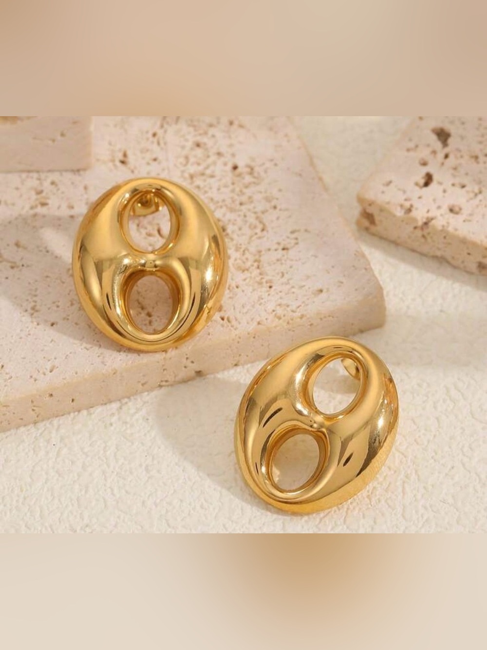 Gold Double-Hole Oval Statement Earrings